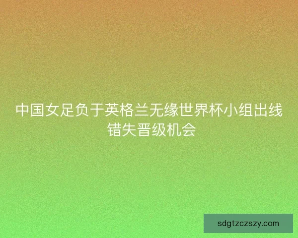 中国女足负于英格兰无缘世界杯小组出线 错失晋级机会